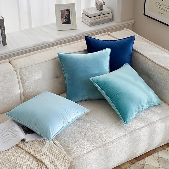 MIULEE Blue Grey Velvet Throw Pillow Covers 18x18 Soft Decorative Solid Square Cushion Cases Pack of 2 Modern Luxury Home Decor for Couch, Sofa, Bedroom