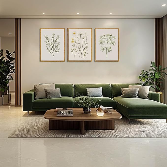 Wodkwq 3 Piece Framed Wall Art Vintage Wall Decor Wildflower Canvas Art Botanical Pictures Floral Paintings Farmhouse Artwork Minimalist Prints for Living Room Bedroom