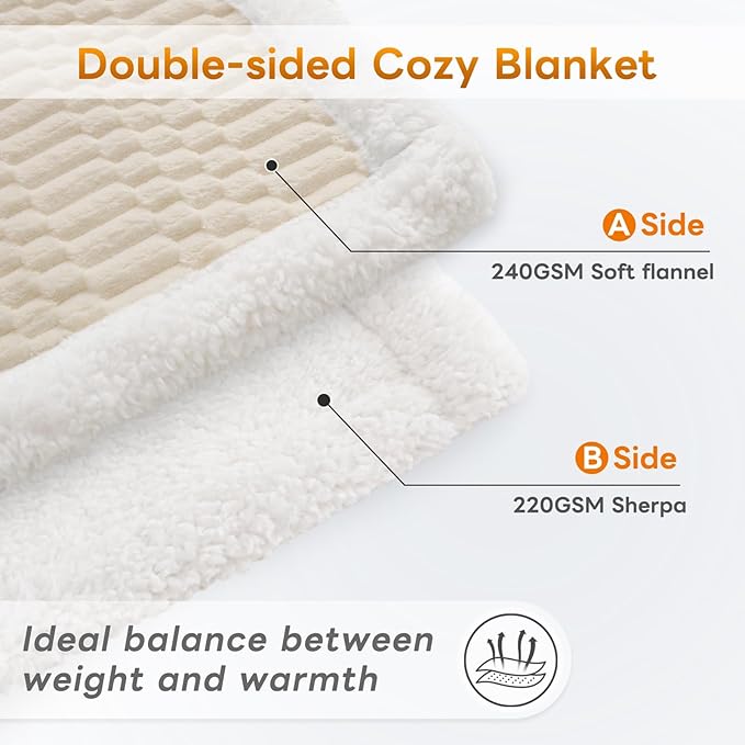 Sherpa Throw Blanket for Couch Flannel Cozy Soft Thick Blanket Warm Twin Blanket for Bed Fleece Home Decor Gifts, Z01 - White, 60"*80"