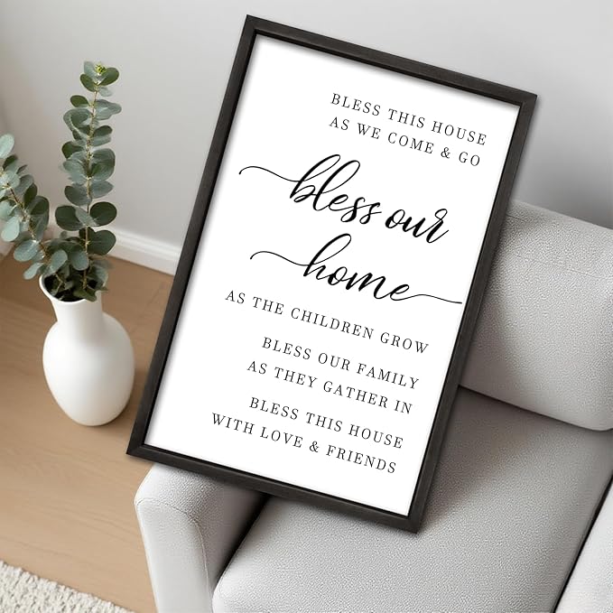 comurdyo Bless This Home Wall Decor 16"×11" Modern Rustic Farmhouse Inspirational Blessing Sweet Family Quote Scripture Sign For Living Room Bedroom House Wall Art Hanging (Black)