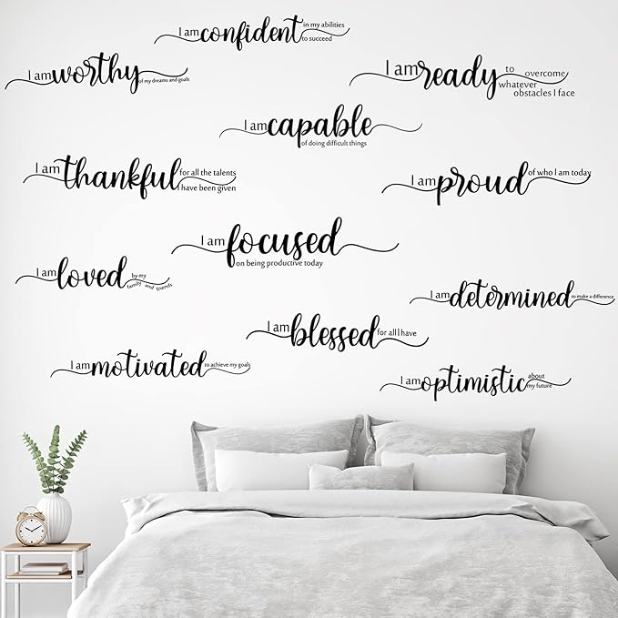Epakh 2 Sheets Motivational Wall Stickers Decor Black Inspirational Wall Decal Art Inspirational Quote Stickers Vinyl Positive Wallpaper for Living Room Bedroom Office Nursery Restaurants Offices