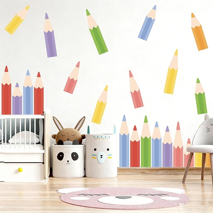 Colored Pencils Wall Decals - 9 Sheets 27 Pcs Colorful Pencil Wall Stickers Peel and Stick Classroom Wall Decor for Back to School Preschool Playroom Nursery
