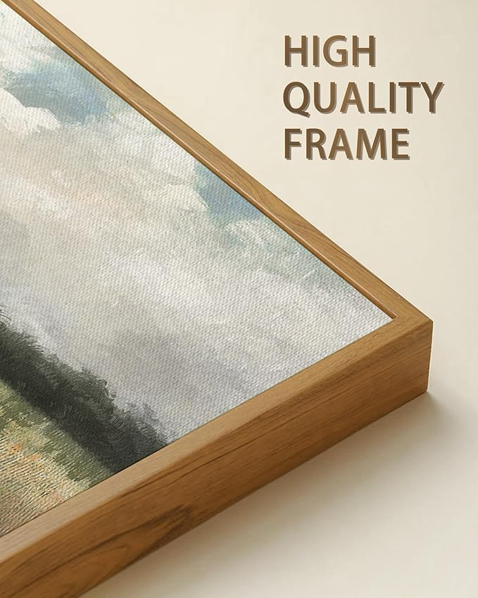 SHENIFY Vintage Landscape Framed Wall Art Country Meadow Scenery Farmhouse Decor Retro Painting for Bedroom Living Room Ready to Hang Wall Artwork - 20x40in Natural Framed
