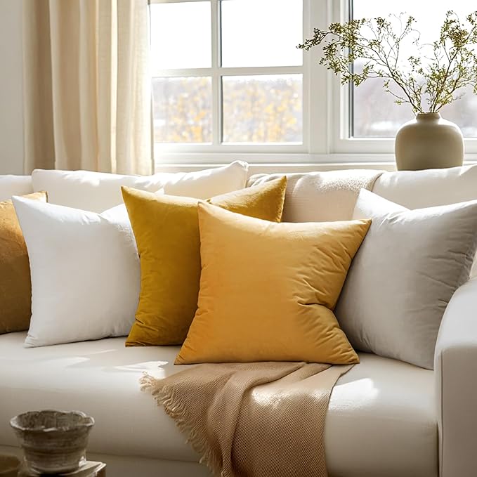 MIULEE Pack of 2 Mustard Yellow Pillow Covers 18x18 Inch Decorative Velvet Throw Pillow Covers Modern Soft Couch Throw Pillows Farmhouse Spring Home Decor for Sofa Bedroom Living Room