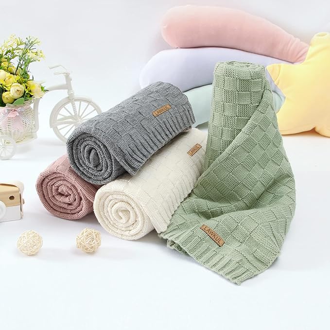 LAWKUL Baby Blankets for Boys Cable Knitted Baby Blanket Girl Airy Soft Newborn Receiving Swaddle Stroller Crib Grey 40"x30"