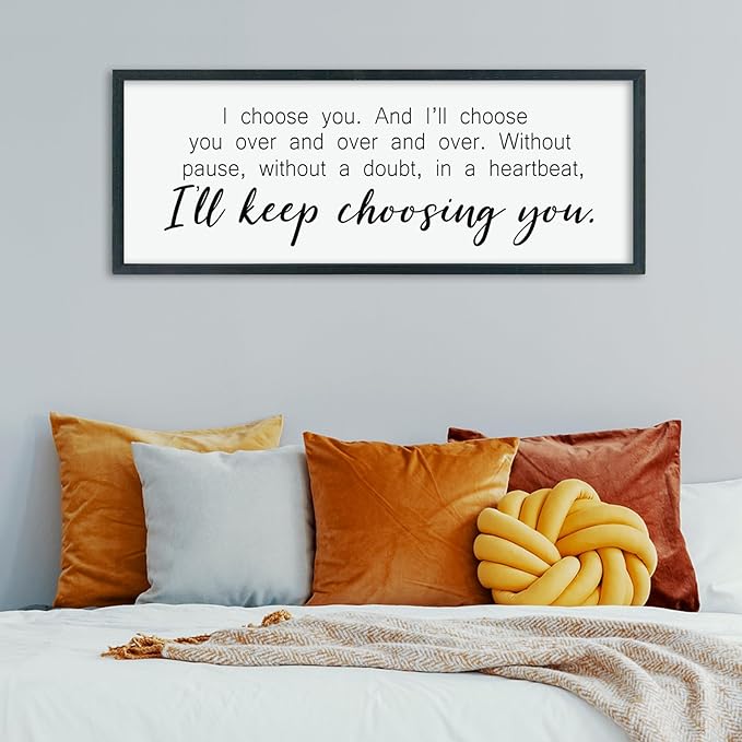 comurdyo Romantic Love Quotes I'll Keep Choosing You Sign 40"X15" Modern Rustic Large Love Theme Master Bedroom Above Bed Wall Decor I Choose You Wood Framed Simple Wall Hanging Art (Black)