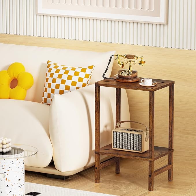 Side Table End Table Tall Night Stand 2-Tier for Living Room Bedroom Bathroom Office Furniture Brown