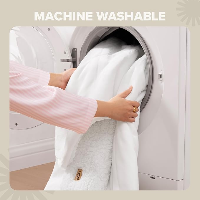 UGG Nita Throw Blanket for Couch, Soft Reversible Plush Throw for Bed or Living Room, Cozy Fluffy Soft Blanket, Washable Bedding, Spring Decor, 50-inch x 70-inch, White Snow