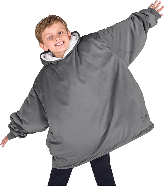 Bare Home Wearable Blanket Hoodie - Soft Plush Sherpa - Warm and Cozy - Oversized Wearable Blanket - Adult & Kid Sizes