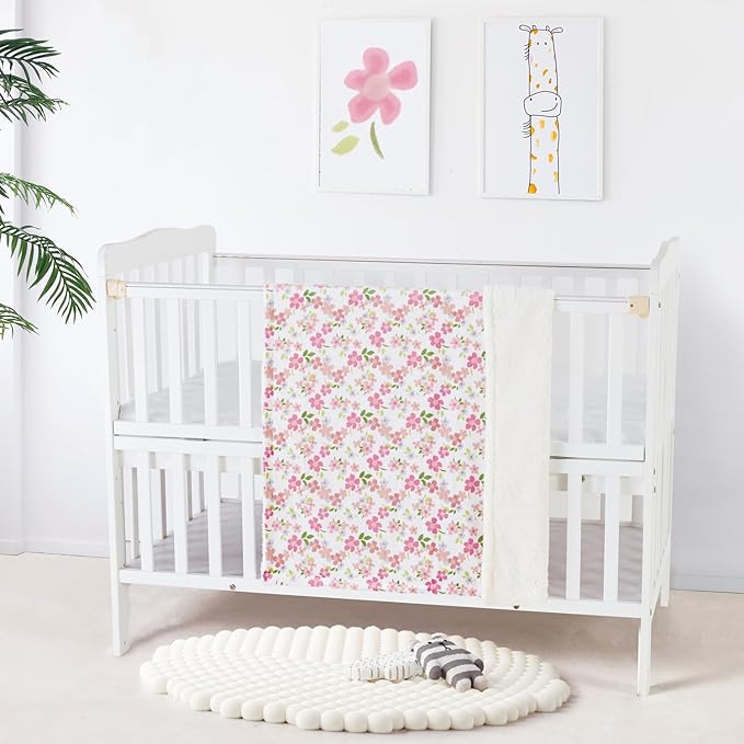 CREVENT 2Pcs 30''X40'' Cute Cozy Fluffy Warm Baby Blankets for Infants Toddlers' Bedding Crib Cot Stroller - Grey Cloud + Minky Wildflower