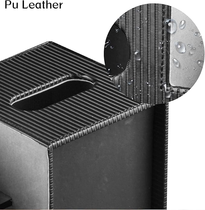 Fanousy Modern PU Leather Cube Tissue Box Cover with Storage Tray, Multifunctional Remote Control Holder & Facial Tissue Dispenser Organizer for Nightstand, Bathroom, Bedroom, Office & Home Decor