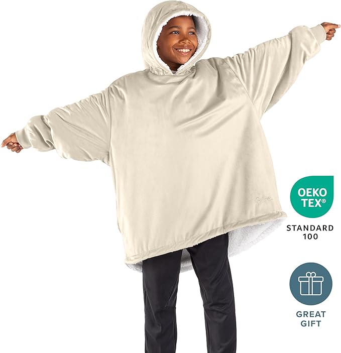 Bare Home Wearable Blanket Hoodie - Soft Plush Sherpa - Warm and Cozy - Oversized Wearable Blanket - Adult & Kid Sizes