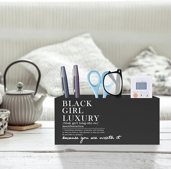 Black Girl Luxury Inspirational Pen Pencil Holder, Desk Accessories Gifts for Black Women, African American Positive Affirmations Pencil Pen Holder Organizer for Home Office