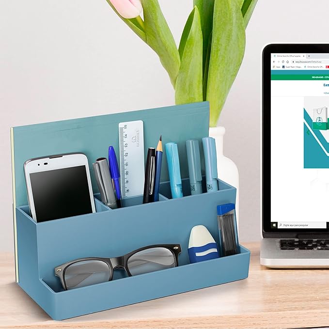 Acrimet Desktop Organizer - Multi Organizer Caddy Holder for Office, Home and School use (Plastic) (Solid Blue Color)