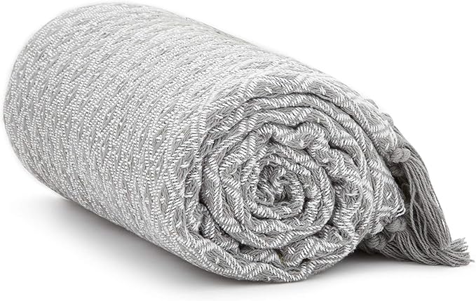 Americanflat 50x60 Throw Blanket - Soft and Breathable Cotton Throw Blanket for Couch, Bed, Chair - Decorative Blankets Perfect for Home, Office, or Outdoor Use - Grey and White Mini Diamond Design