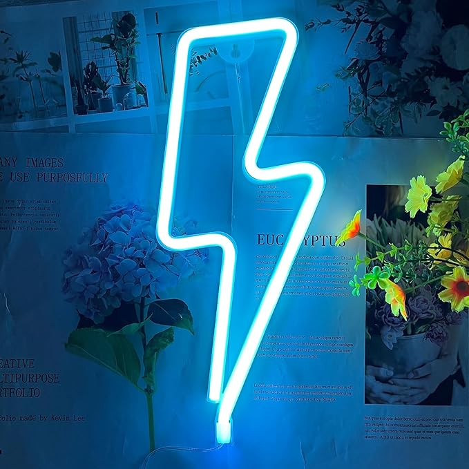 Neon Signs Lightning Bolt Neon Light Sign for Wall Decor, Battery or USB Powered Led Lightning Light Neon Sign for Bedroom Kids Room Birthday Party Wedding Home Decorations
