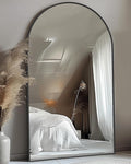 Antok Full Length Mirror, 76"x44" Floor Mirror with Stand, Hanging Mounted Mirrors for Bedroom, Living Room, Cloakroom, Dining Room, Black, Arched