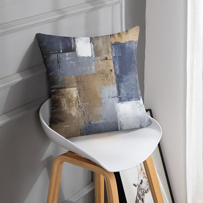 Britimes Throw Pillow Covers Modern Home Art Decor, 18 x 18 Inches Set of 2 Pillow Cases Decorative, Abstract Oil Painting Pillowcases for Bedroom, Living Room, Cushion Couch Sofa, Brown Blue