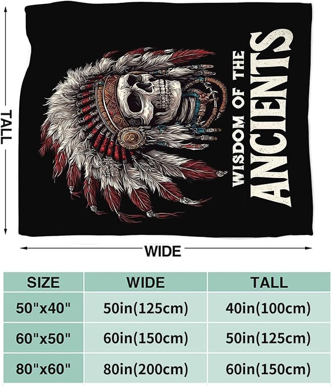 Native American Blanket for Girls Women Boys Men Adults Kids Soft Cozy Fleece Indian Skull Throw Blankets Gifts Warm Flannel Plush Lightweight Decor for Couch Bed Sofa 50"X40"