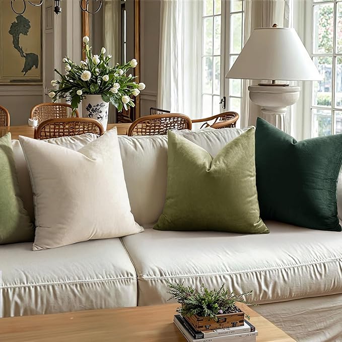 MIULEE Pack of 2 Velvet Soft Solid Decorative Square Throw Pillow Covers Cushion Case Home Decor for Sofa Bedroom Car 16x16 Inch Army Green