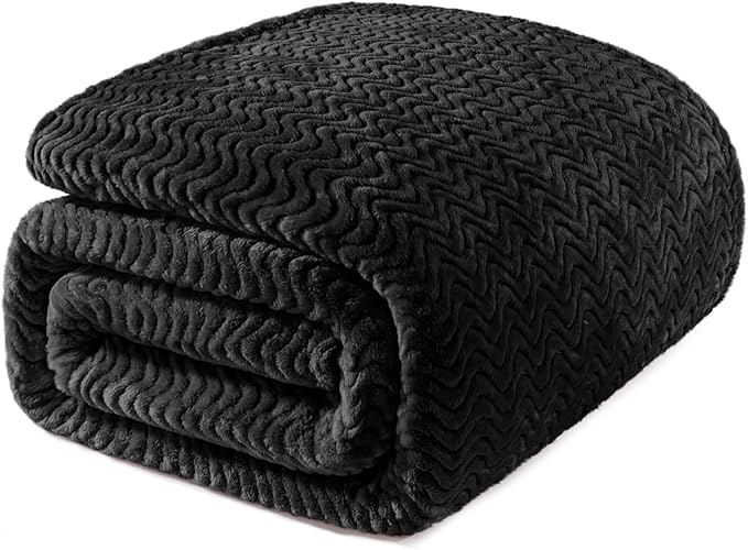 Exclusivo Mezcla Twin Blanket for Bed, Cozy Lightweight Fleece Blankets for All Season, Decorative Giftable Fuzzy Plush Wave Textured Suitable for Women, Men, Black, 90x66 Inches