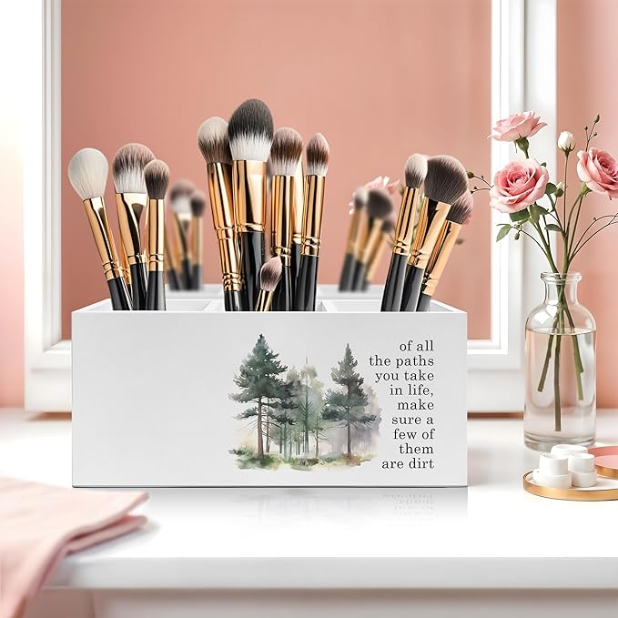 Watercolor Forest Inspirational Pen Pencil Holder, Motivational Desk Decor, of All the Paths You Take in Life Pencil Pen Holder Organizer for Home Office Desk Accessories