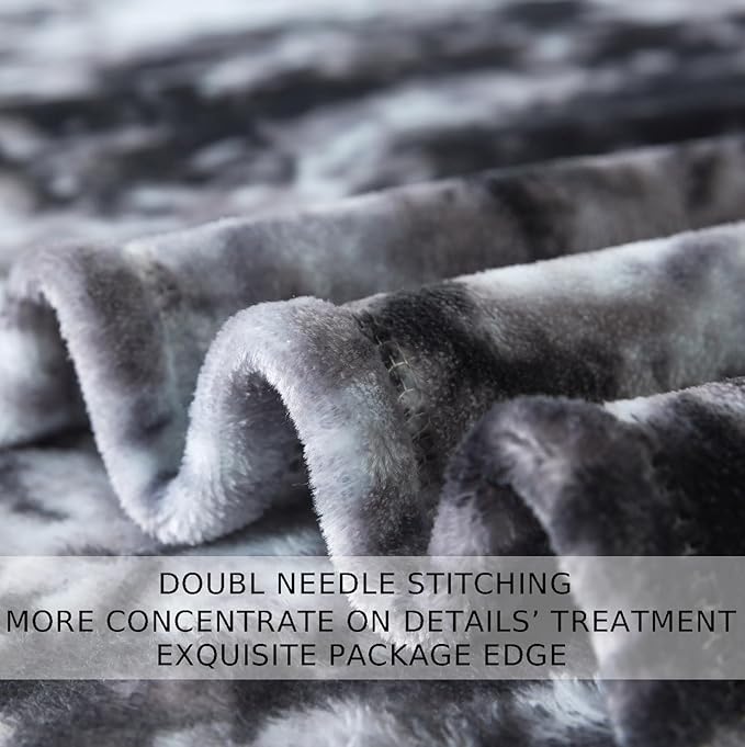 Fuzzy Blanket Twin Size - Tie Dye Grey, Soft and Comfy, Plush and Furry Faux Fur, Reversible Queen Blankets for Twin/Twin XL Extra Long Bed, 66x90 Inches,Tie Dye Grey