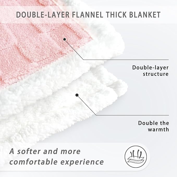 Sherpa Blanket Fleece Blanket, Soft Fluffy Thick Blanket for Couch 80”*90”, Large Thick Blankets for All Season Use, Pink
