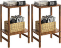 Side Table End Table Tall Night Stand 2-Tier 2 Pack for Living Room Bedroom Bathroom Office Furniture Brown