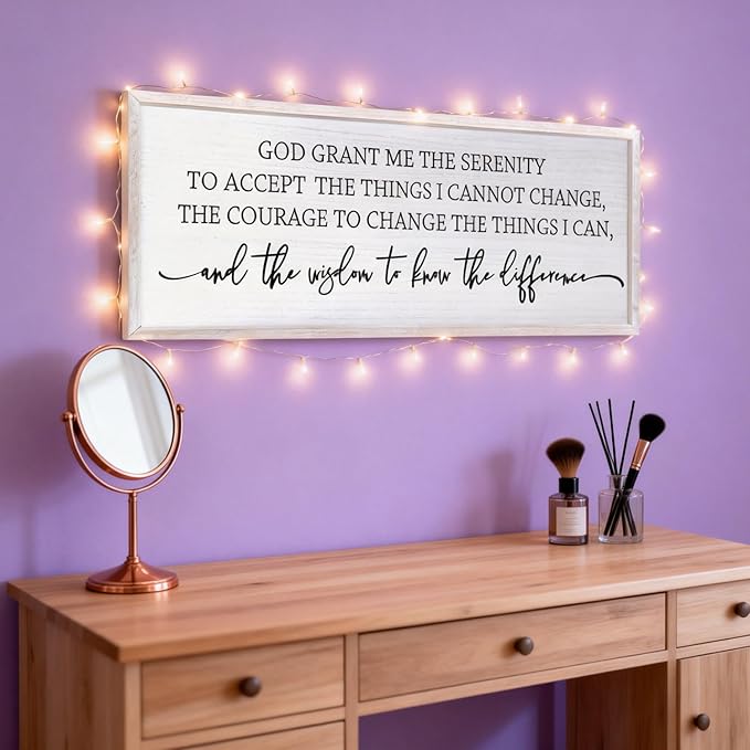 Serenity Prayer Rustic Bible Verse Framed Wall Art, 40''×15'' Religious Christian Saying Sign for God Jesus Christ Prayer, Vintage Positive Horizontal Holy Inspirational Catholic Scripture Gift Decor