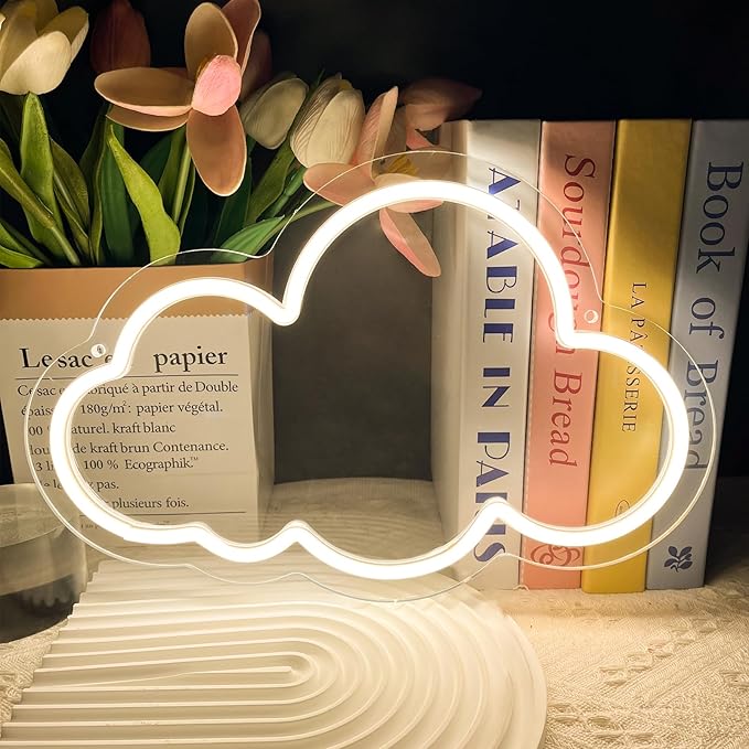 Cloud Neon Sign Cute Warm White Clouds LED Light Sign for Wall,13 * 7.9in Dimmable USB Floating Clouds Light Up Sign for Living Room Kid Bedroom Nursery Birthday Christmas Wedding Party decor
