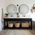 Black Round Mirror 24 inch, 2 Pack Black Circle Mirror, Round Bathroom Mirrors Metal Frame for Bathroom, Bedroom, Living Room, Hallway.