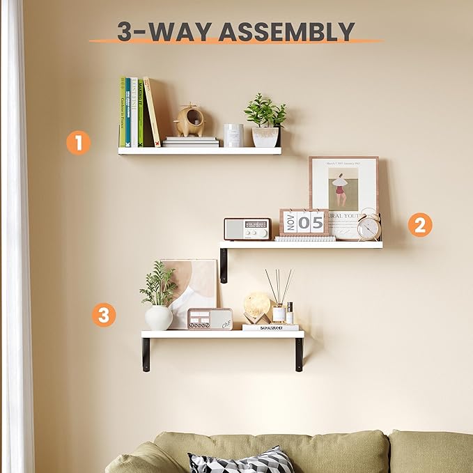 upsimples 23.6 Inches Floating Book Shelves for Wall, Floating Wood Shelves for Living Room, Laundry Room, Bedroom, Office Organizer and Storage, White