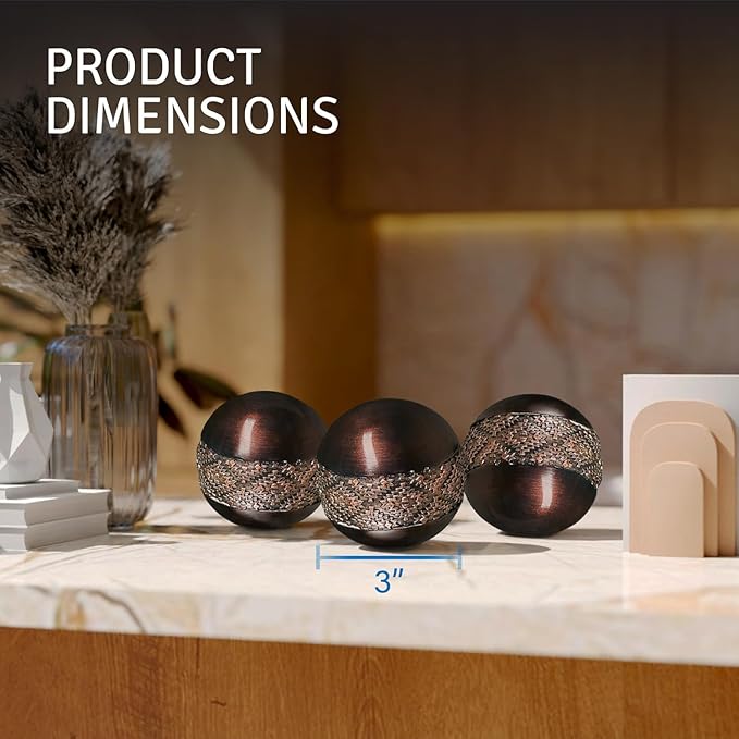Creative Scents Dublin Brown Centerpiece Bowl With 3 Matching Orbs – Coffee Table Decor with Sphere Balls for Living Room Dining Room Table - Decorations for Home Decor - Mantle House Decor