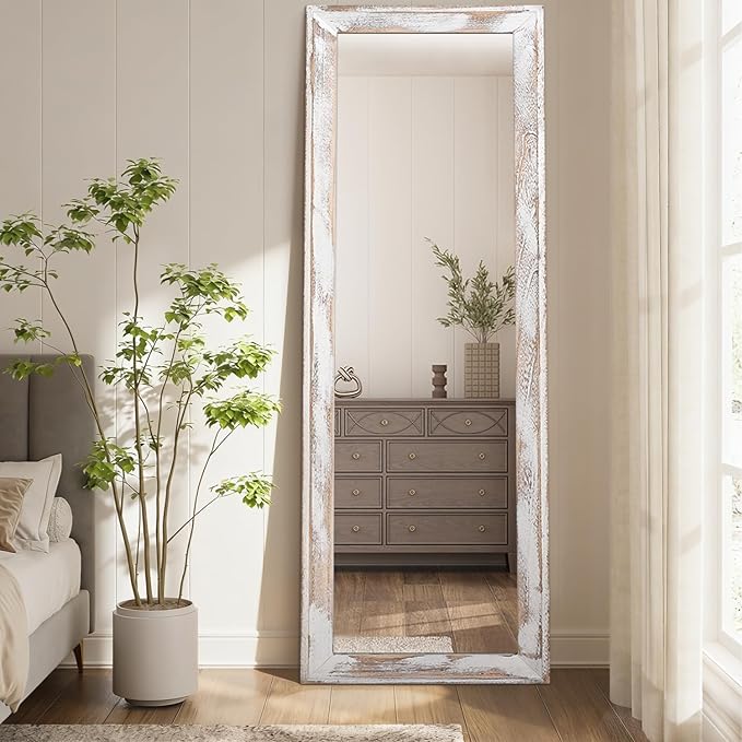AAZZKANG Wall Mirror Full Length with Wood Frame 71"x30" Rustic Large Full Body Mirrors Decorative for Bedroom Living Room Bathroom Entryway Hanging Rectangular White