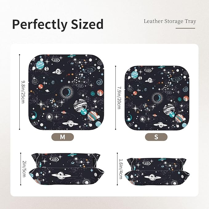 Space Galaxy Constellation Leather Vanity Tray Desktop Storage Organizer, Decorative Catchall Perfume Tray, Bathroom Valet Tray,Nightstand Caddy Holder for Keys Phone Wallet Coin Jewelry, S