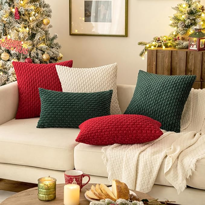 MIULEE Pack of 2 Decorative Throw Pillow Covers 20x20 Inch Soft Boho Striped Textured Corduroy Pillow Covers Modern Farmhouse Home Decor for Couch Bed Sofa Living Room Cream White