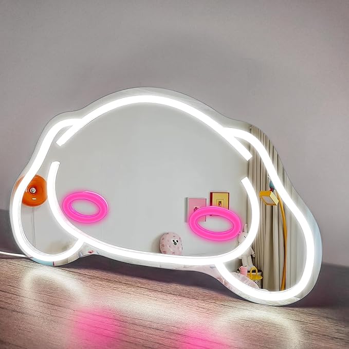 Anime Mirror Neon sign Dimmable Led Sign for Dresser Room Decor Dog Wall Neon Light Up Acrylic Mirror Bedroom Wall Locker Room Living Room Gifts