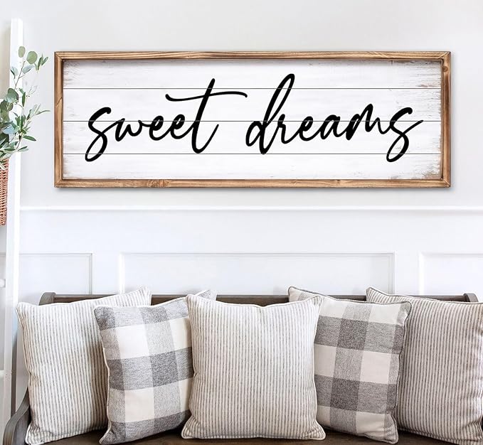 Sweet Dreams Wall Decor Above Bed 42''×15'' Large Bedroom Wall Sign Farmhouse Bedroom Sign Wood Framed Guest Room Decor Master Bedroom Wall Decoration
