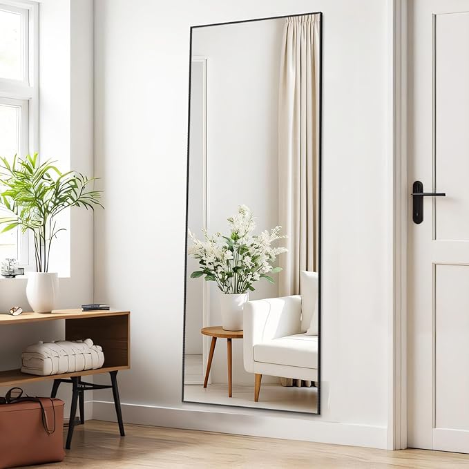 Mirror Full Length, Upgraded Body Wall Mirrors with Shatter-Proof Glass, Floor Standing, Hanging or Leaning, Tall Mirror with Stand Aluminum Alloy Frame for Bedroom Cloakroom