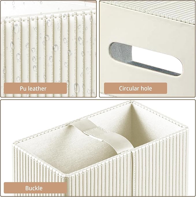 PUSU Plus Rectangular PU Leather Tissue Box Cover with Buckle Bottom - Modern Facial Tissue Dispenser Holder for Bathroom Vanity, Bedside Table, Bedroom, Office & Home Decor