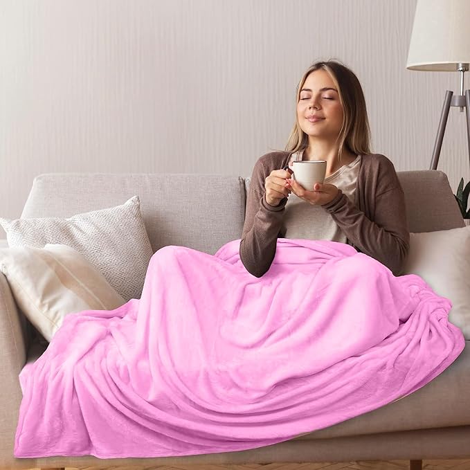 Soft Blanket Queen Size Fleece Warm Fuzzy Throw Blankets for The Bed Sofa Lightweight 90"*90"(Queen Pink)