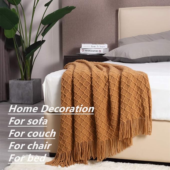 CREVENT Home Farmhouse Decor Rustic Couch Sofa Chair Bed Throw Blanket, Soft Warm Light Weight for Travelling in Spring Summer (50''X60'' Brown)