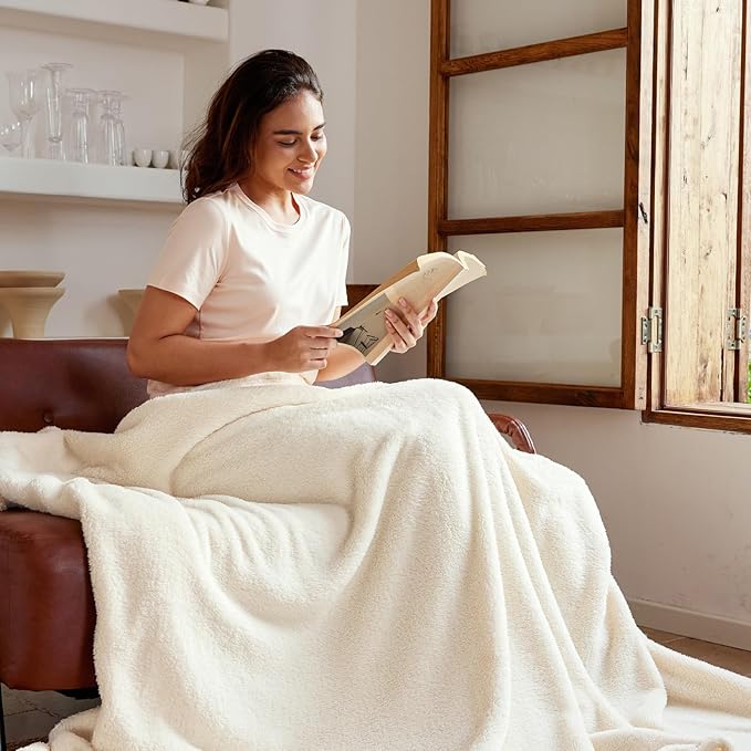 Exclusivo Mezcla Soft Fleece Throw Blanket for Couch, Super Soft Velvet Plush Fleece Blankets, Fuzzy Cozy and Warm for Winter, 50x60 Inches, Ivory