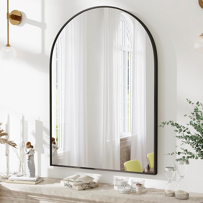 36x24 Arch Mirror Rectangle Full Length Wall Mounted Hanging or Against Wall Metal Aluminium Alloy Frame Dressing Make-up Mirrors for Entryway Bedroom Bathroom Living Room 36 24 inch Black