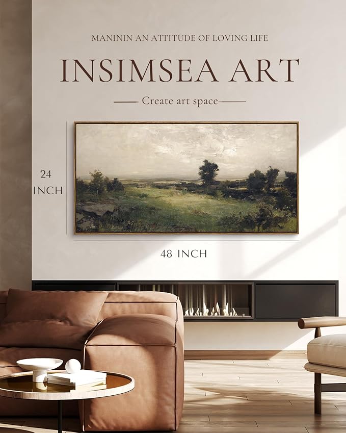 InSimSea Extra Large Framed Vintage Wall Art, Living Room Country Farmhouse Decor, Wilderness Landscape Paintings, Canvas Prints, Retro Scenery Long Picture for Bedroom Above of Bed,24x48inch