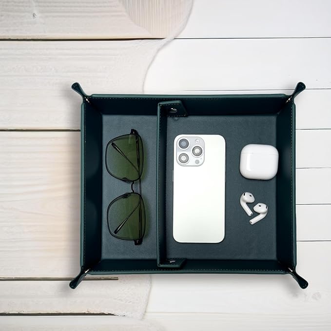 UnionBasic Medium Valet Tray, Jewelry Tray for Rings Watches Earrings, Entryway Catchall Caddy for Coins Keys Change, Nightstand Bedside Valet Holder, Trays for Electronic Gadgets, Vintage Green Plus