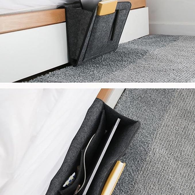 BFYDOAA Bedside Caddy Felt Storage Bag, Hanging Caddy Pockets Bag for Dorm,Bunk Bed,Sofa,Hospital Bed Rails Organizer(Dark Grey)