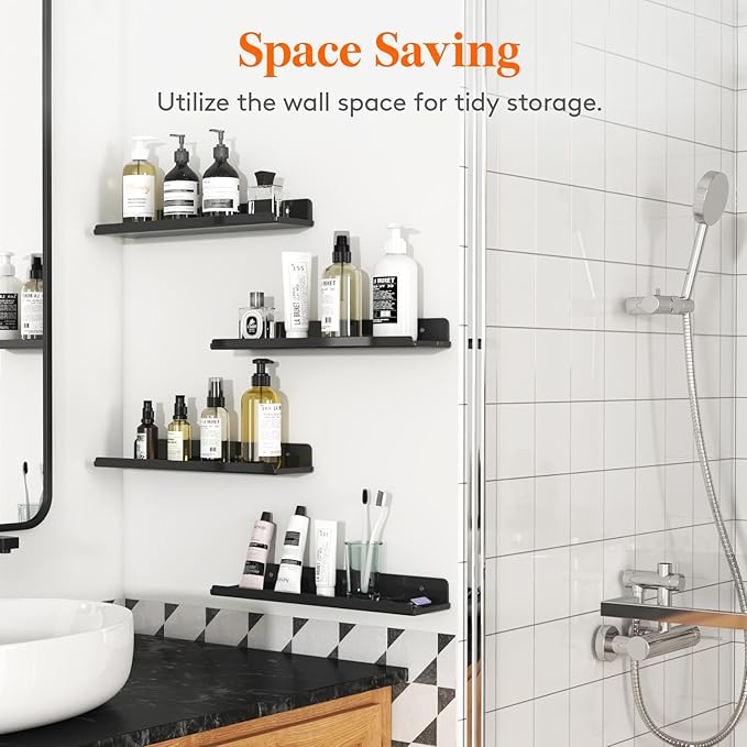 Lifewit Floating Shelves for Bathroom, 15" Clear Wall Organizer for Makeup, Perfume, Figures, Photo, Decor Shelf for Nursery, Living Room, Bedroom, Kitchen, Over Toilet Storage Rack, Black, 10 Pack