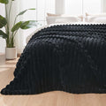 Lotus Karen Blanket for Bed Queen Size, Cozy Soft Fluffy Fuzzy Black Blanket, Striped Warm Thick Furry Plush Shaggy Large Blankets for Women, 90x90 Inches